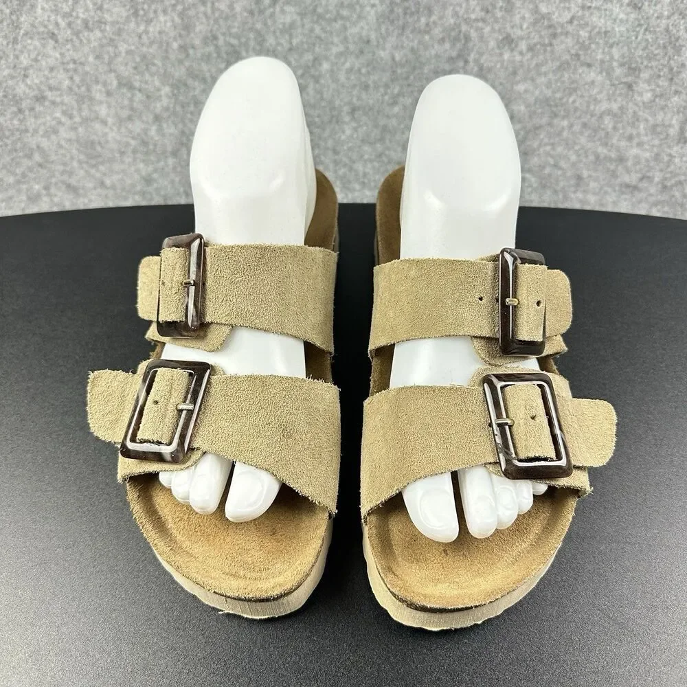 Bio Green Sandals Womens 38 Leather Adjustable Slip On Slides Comfort Shoes US 8